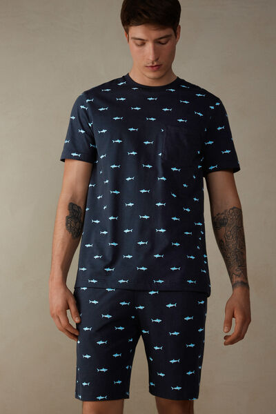 Kurzer Pyjama aus Baumwolljersey mit Haifischprint