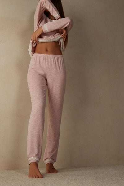 Long Modal Trousers with Lace Details