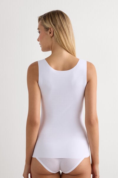 Round-Neck Raw-Cut Cotton Vest Top