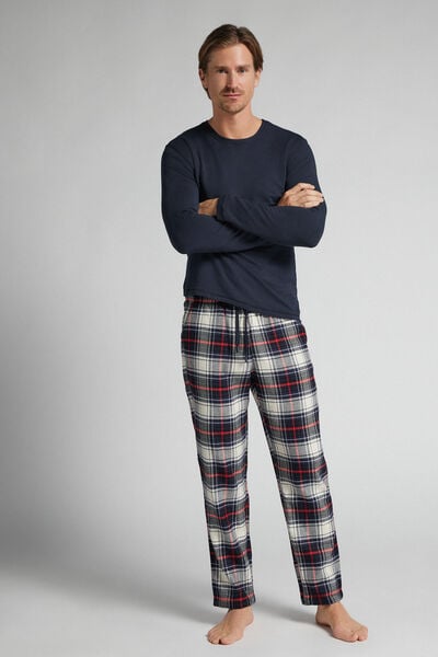 Long Brushed Cotton Check Print Trousers