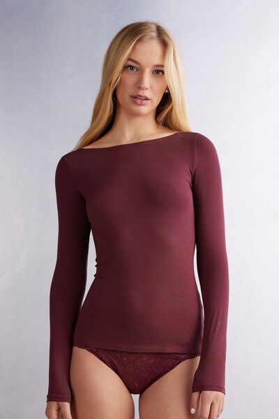 Long-Sleeved Boat-Neck Micromodal Top