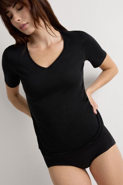 Maglia Manica Corta con Scollo a V in Cotone Ultrafresh