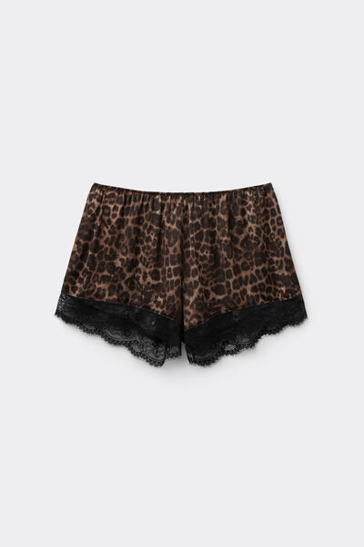 Shorts en Satén de Viscosa Luxurious Leopard