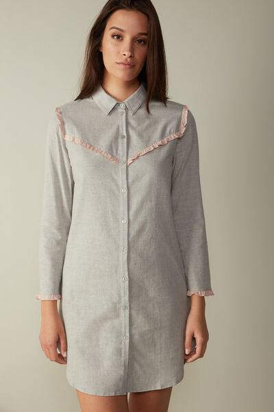 Nachthemd aus angerauter Baumwolle in Leinwandbindung Cotton Rouches