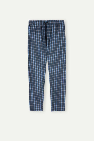 Full Length Pants in Check Patterned Brushed Cloth