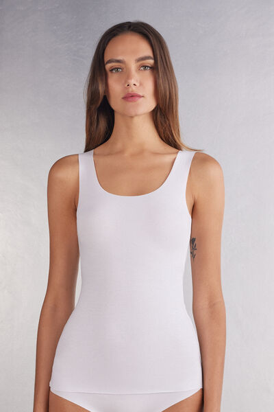 Round-Neck Raw-Cut Cotton Vest Top