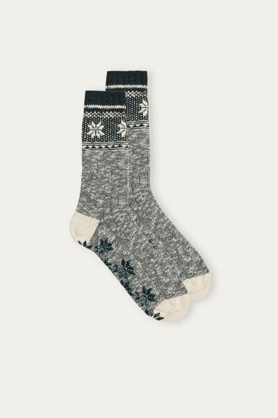 Non-Slip Knit Socks with Norwegian Pattern