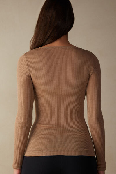 Long Sleeve Wide Neck Sweater in Wool and Silk
