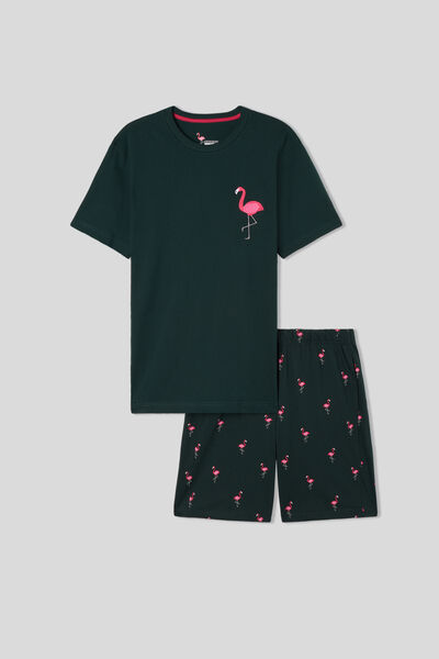 Pijama Curto Flamingos em Algodão