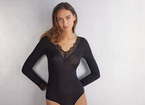 Body manches longues en modal ultralight avec cachemire et dentelle