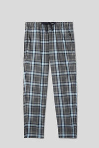 Pantalon long à carreaux gris/bleu ciel en toile brossée