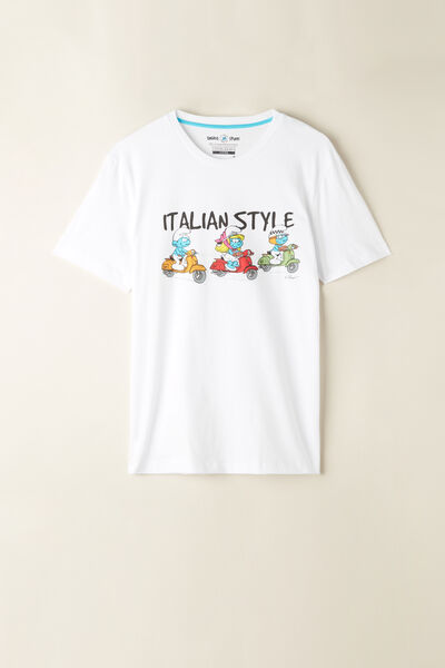 T-shirt Bawełniany z Nadrukiem Smerfów Italian Style