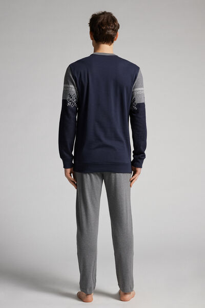 Langer Strick-Pyjama mit Norweger-Muster und Rentier