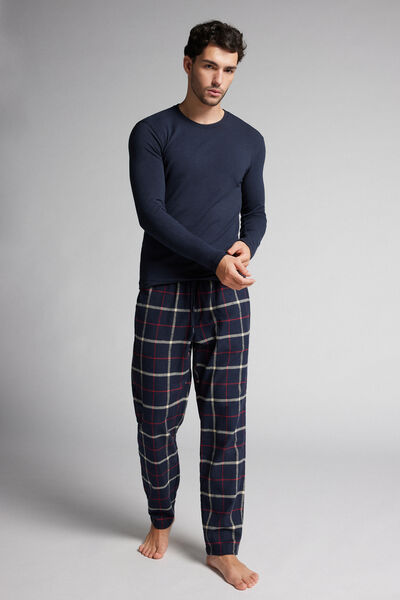 Full Length Pants in Rope/Red Check Patterned Brushed Cloth