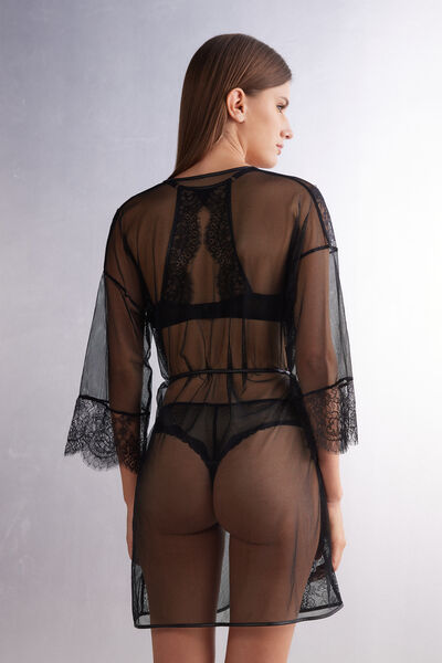 Iconic Beauty Dressing Gown in Mesh and Lace