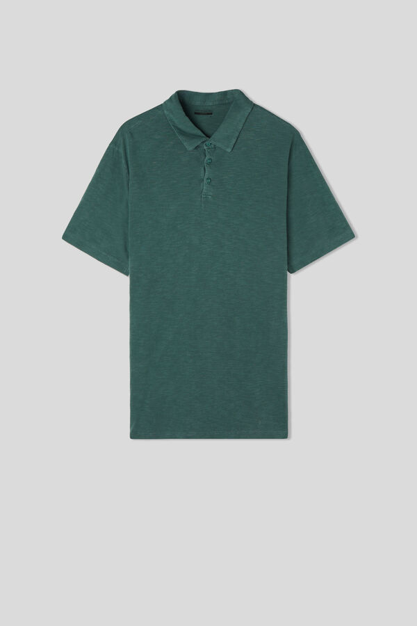 Washed Collection Short Sleeve Polo in Slub Cotton