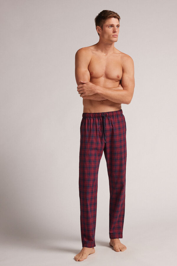 Pantaloni Tela di Cotone Stampa Check