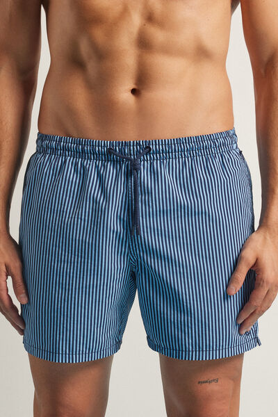Costume Boxer Mare Stampa Riga Blu