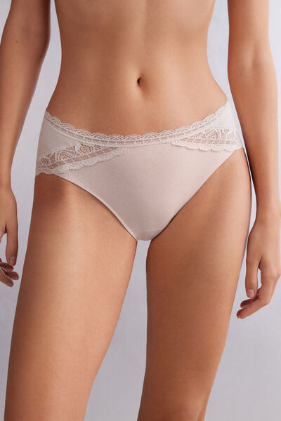 Semi-High Rise Cotton and Lace Panties