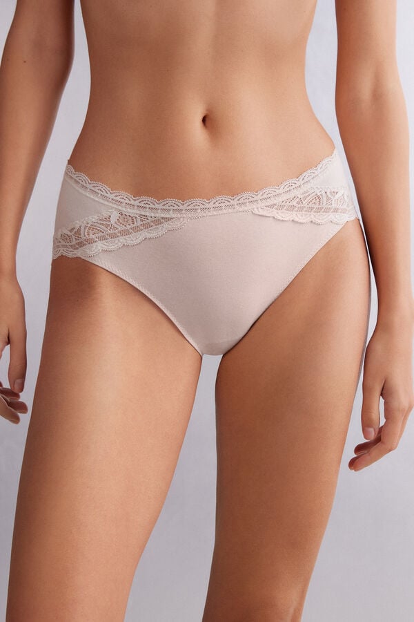 Semi-high Cotton and Lace Waistband Knickers