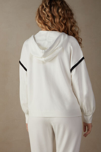 White Cocooning Şardonlu Pamuk ve Modal Karışımı Fermuarlı Sweatshirt