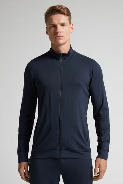 Felpa con Zip in Seta e Modal