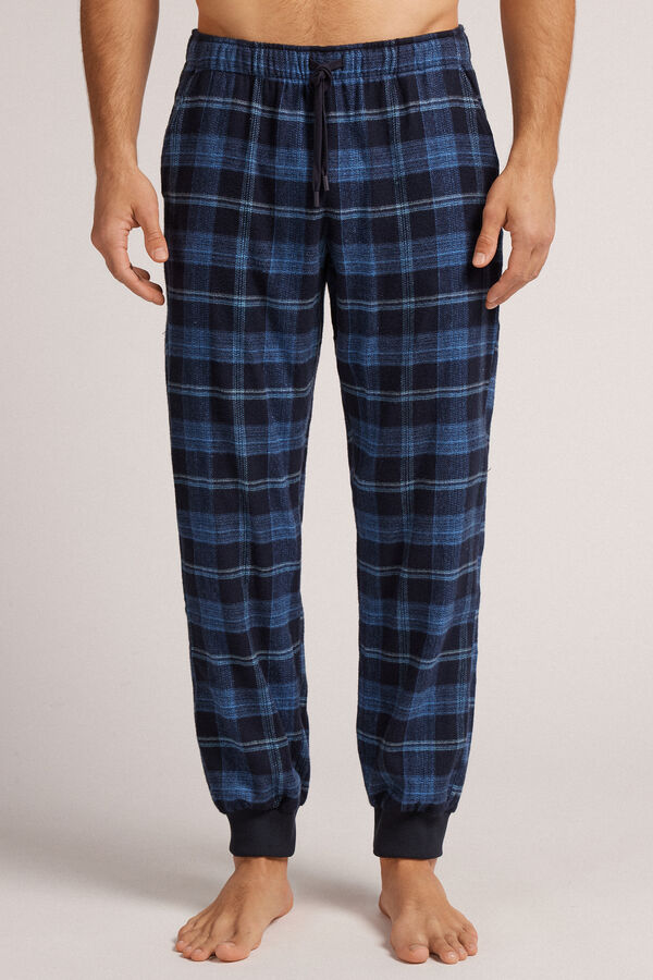 Broek Weefsel van Fijn Katoen Print Check Blauw Denim