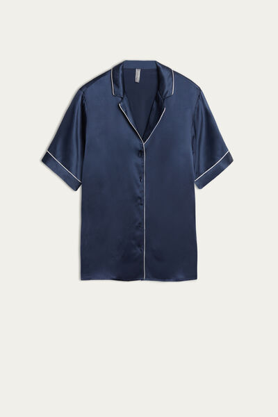 Short-Sleeved Satin Shirt with Contrasting Trim