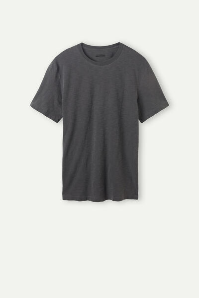 T-shirt Teint en Pièce en Jersey de Coton Flammé