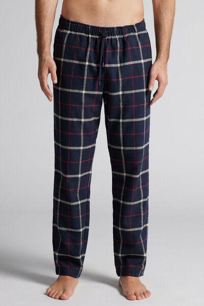 Full-Length Rope/Red Check Pattern Brushed Plain-Weave Pants