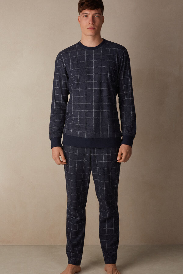 Avio Blue Check Full Length Pajamas in Cotton