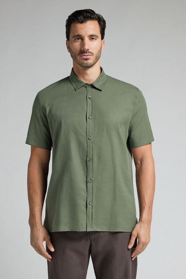 Chemise à manches courtes en lin et coton