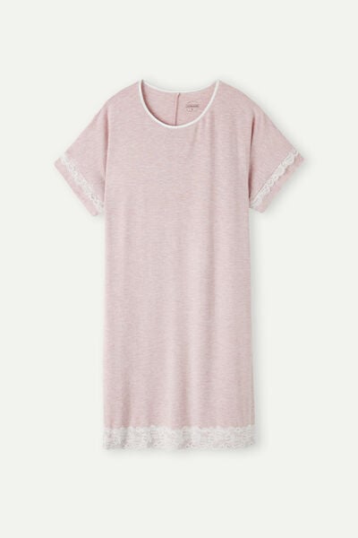 Short-Sleeved Nightdress with Lace Details