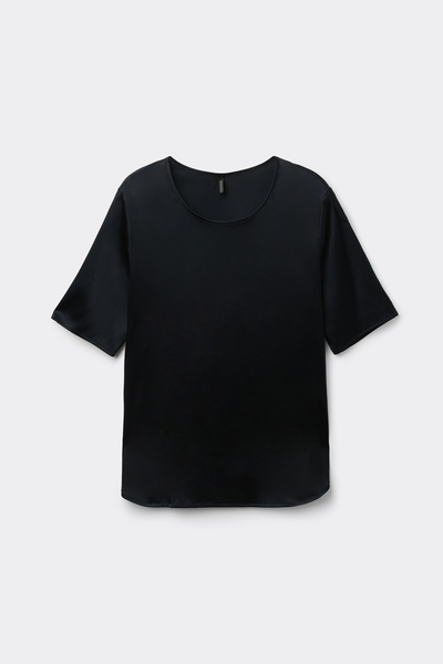 Kurz&auml;rmeliges Rundhalsshirt aus Seidensatin