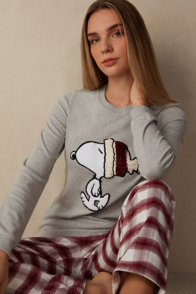Snoopy Mintás Pizsama Interlock Pamutból