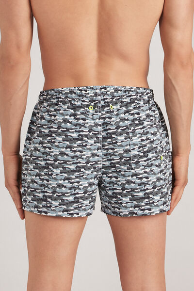 Short Swim Trunks with Camouflage Print