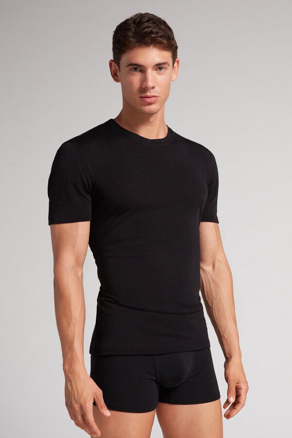 Kurzarm-T-Shirt aus Stretch-Merinowolle
