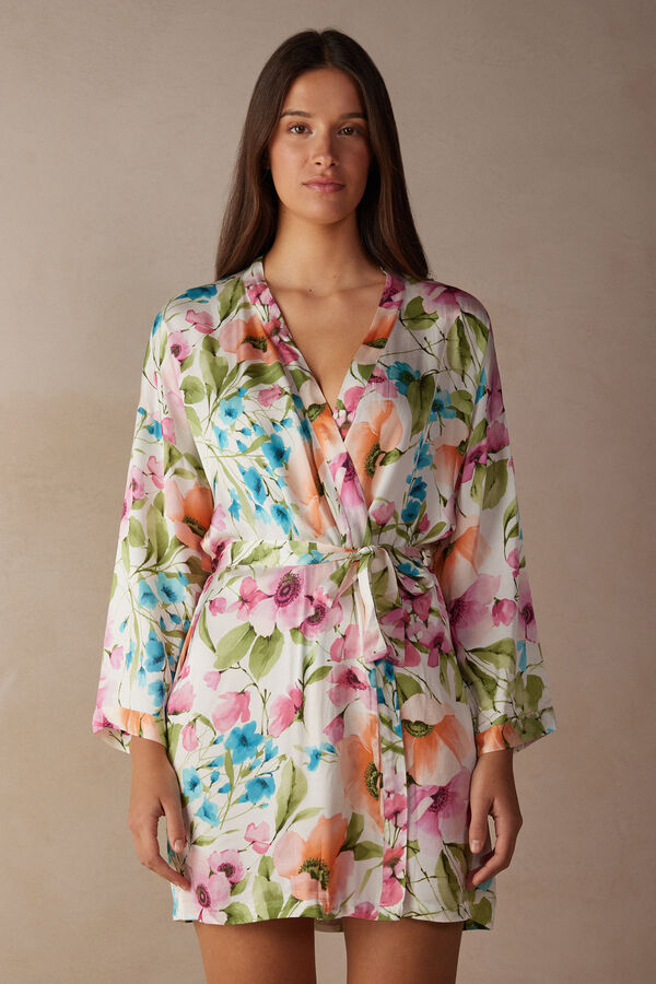 Botanical Lyrics Satin Kimono