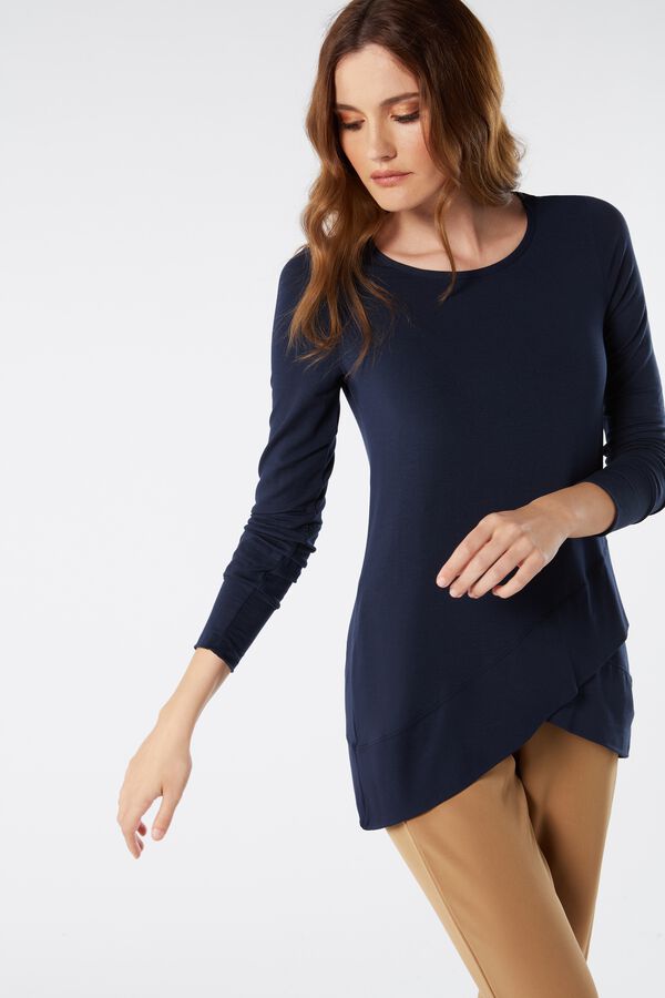 Long-Sleeved Micromodal Wraparound Hemline Shirt