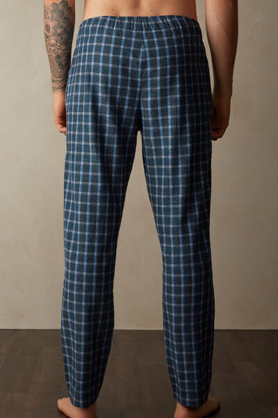 Full-Length Check Pattern Brushed Plain-Weave Pants