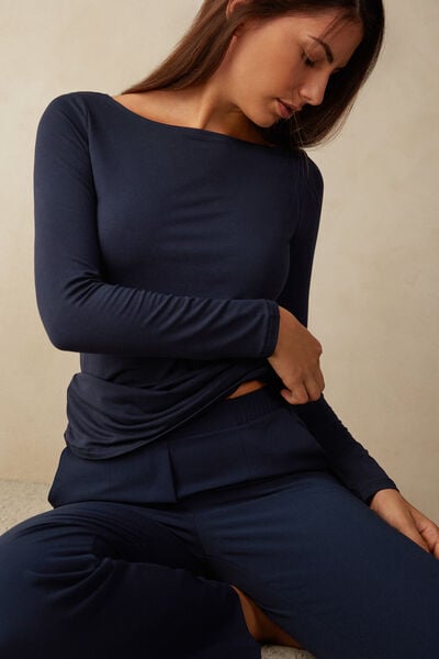 Long-Sleeved Boat-Neck Micromodal Top