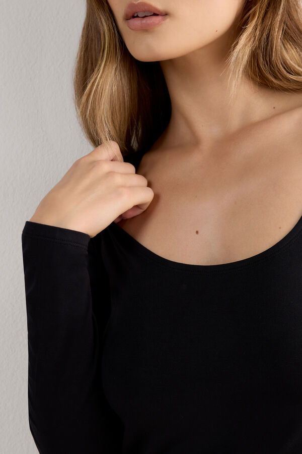 Long Sleeve Scoop Neck Top Micro-modal