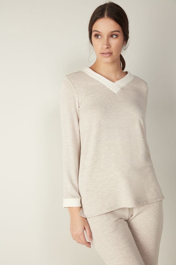 Top in Modal and Cashmere Plush with Matelasse Insets