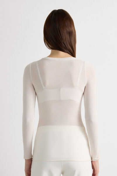 Maglia Manica Lunga Modal Ultralight con Cashmere Scollo Madonna