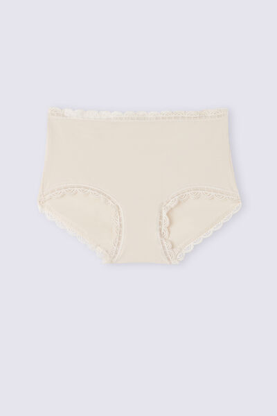 High-waisted cotton and lace french knickers