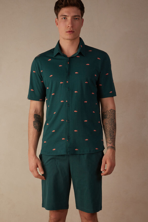 Short Cotton Button-Up Pyjamas with Clownfish Print
