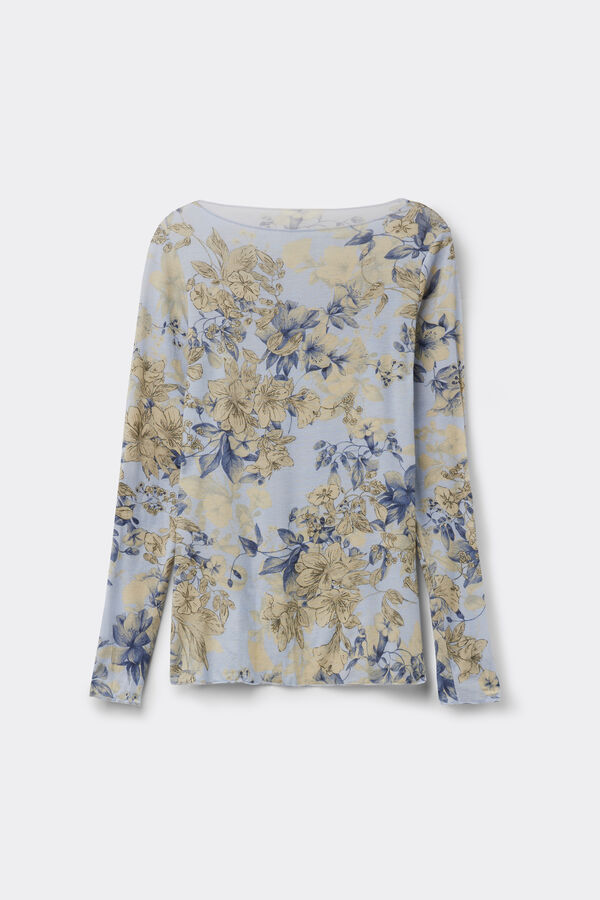 Langarmshirt aus Modal Ultralight mit Kaschmir und Flowers-Print