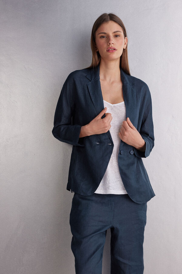 Zweireihige Jacke aus Leinenstoff