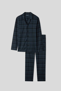 Full-Length Blue Checked Brushed Plain-Weave Cotton Pyjamas