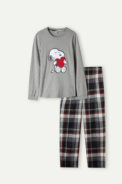 Pijama Largo Snoopy con Corazón en Interlock de Algodón